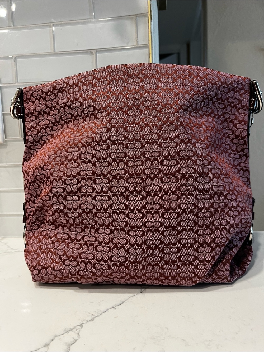 Vintage Coach Signature C Jacquard Pink Brown Shoulder Bag Y2K Hobo